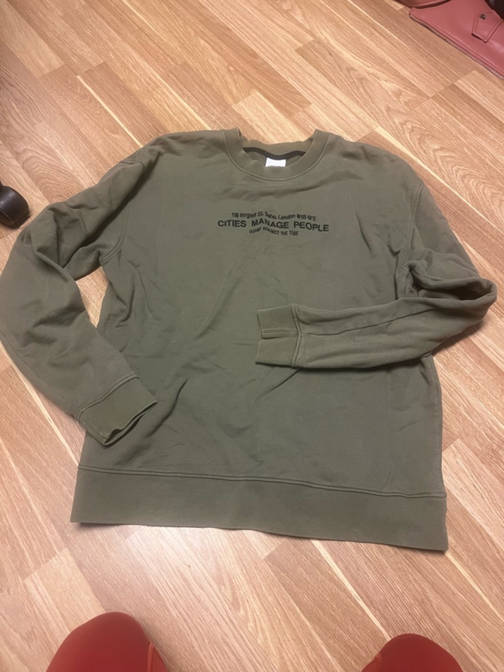Zara Olive Green Crewneck Sweatshirt with Chest Text